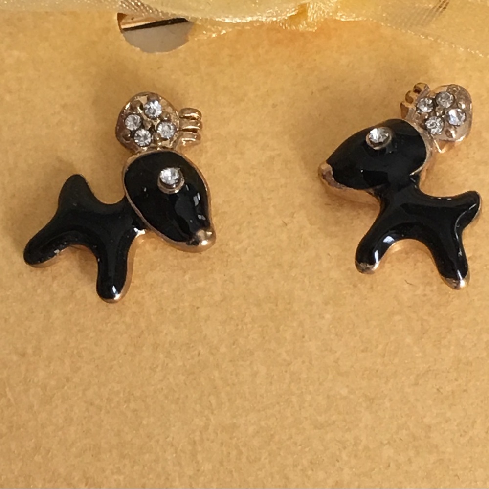 Enamel Reindeer Earrings w/  Sparkling Antlers Holiday Lapland Gold Tone Xmas